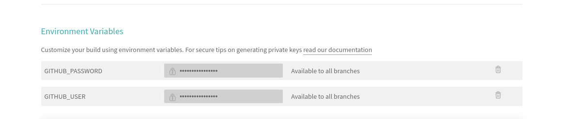 Add secure variables in Travis